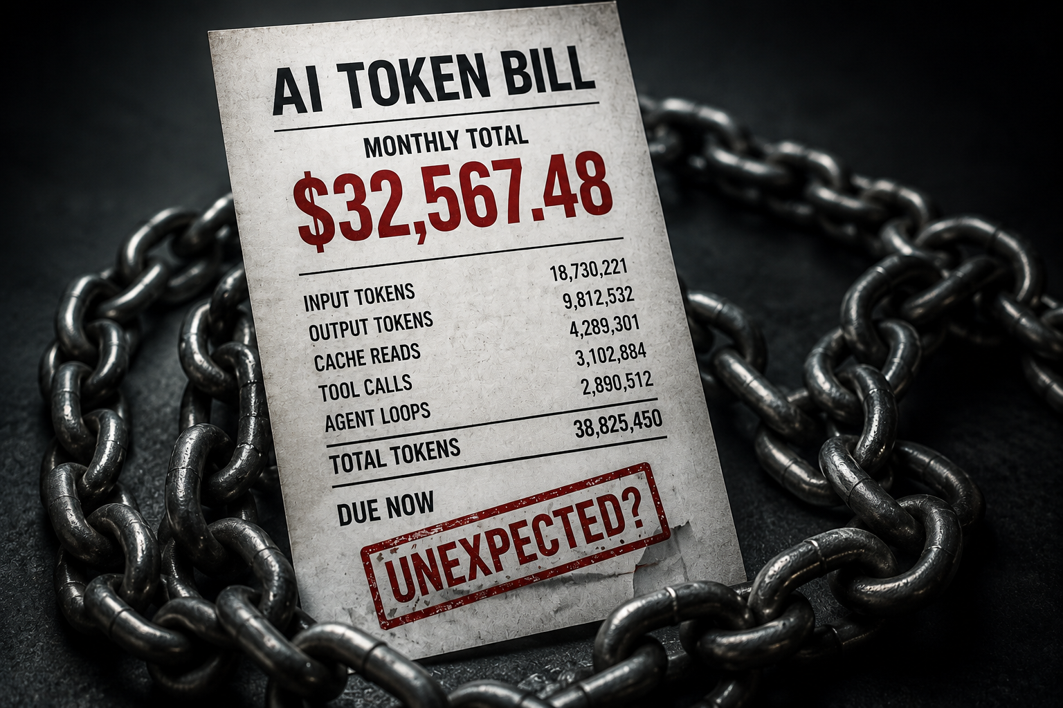 Visual conceptualization of exploding enterprise AI token costs and financial metering.